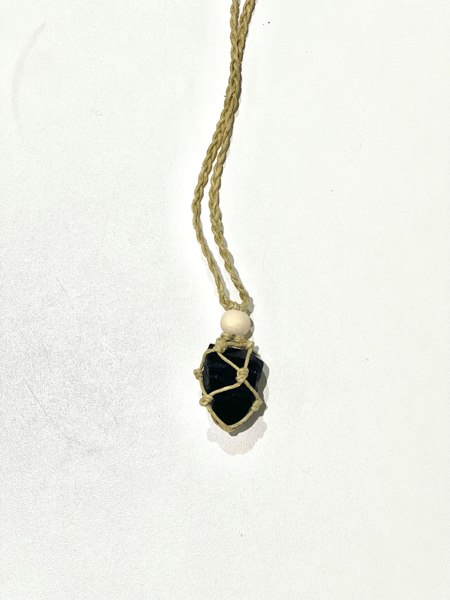 Black Tourmaline Raw Macrame Necklace