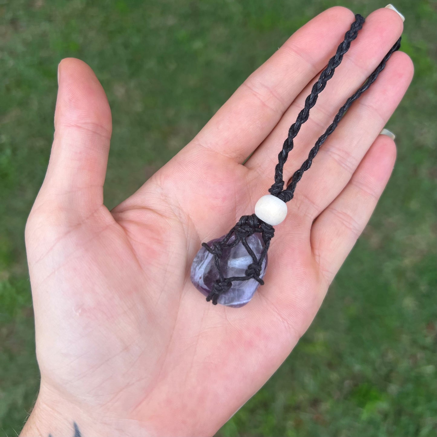 Chevron Amethyst Macrame Necklace