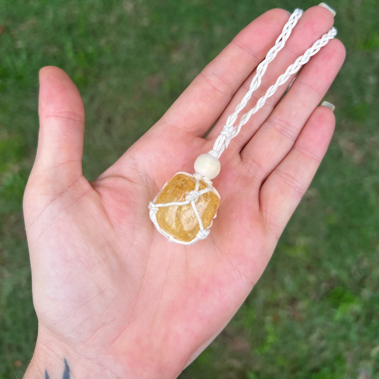 Yellow Crackle Quartz Macrame Necklace